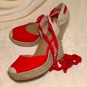 Wedge Espadrille Mary Jane with Tie-Around Ribbon Strap